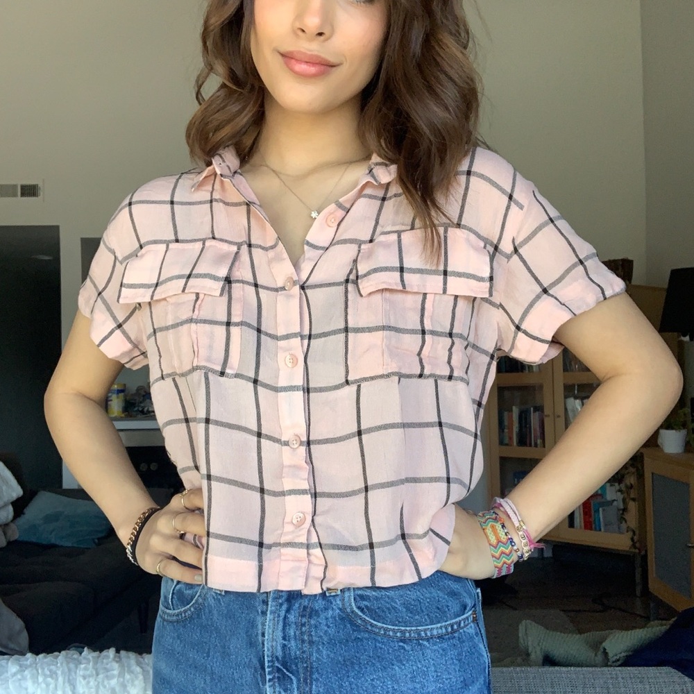 nordstrom bp plaid pink cropped blouse